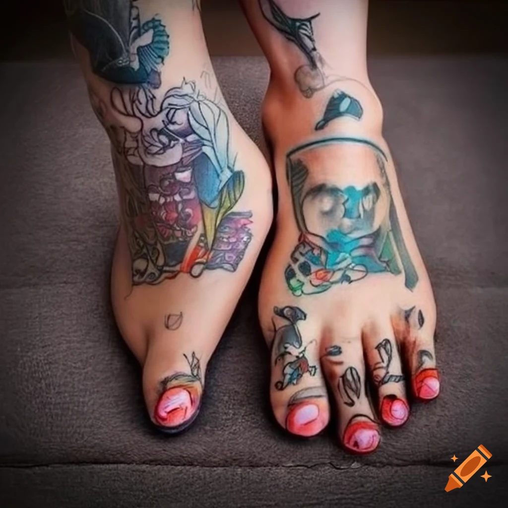 Full body photograph of a girl with tattoos in the style of SHAG JOSH AGLE