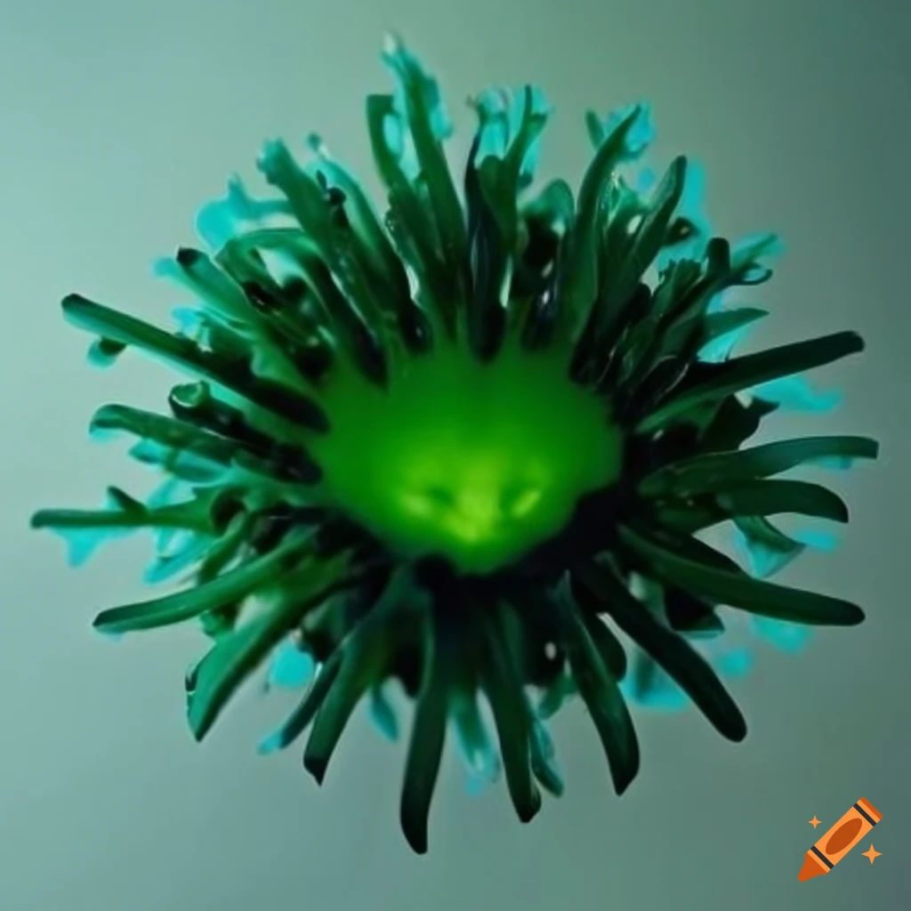 Blume unter Glas in light blue and light green with black dots