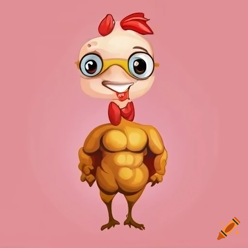 Cartoon-style drawing of a muscular Chicken Little