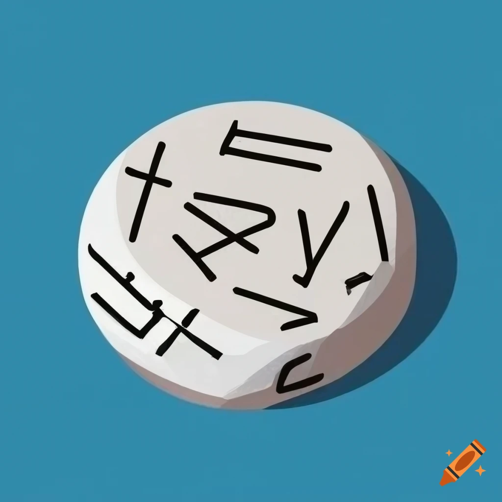 Isometric view of a round white stone with runes on the ground