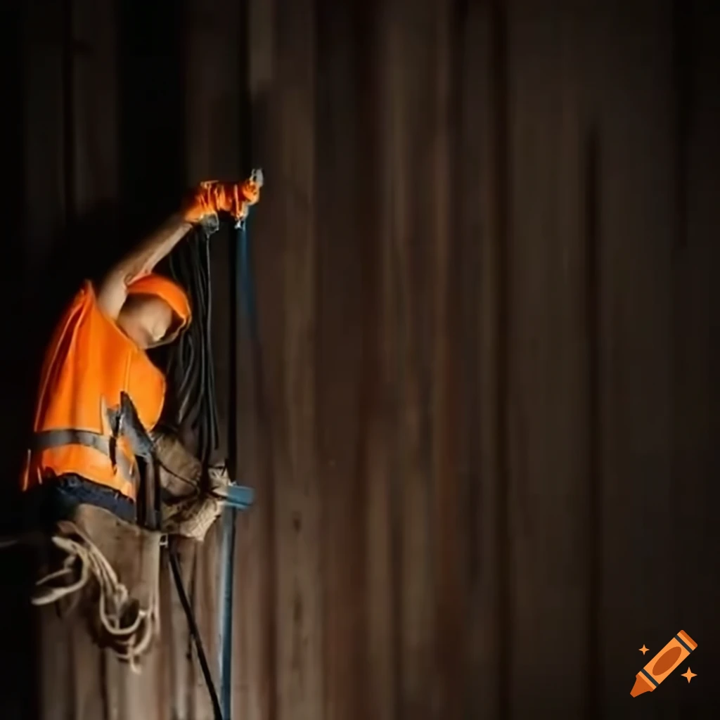 Construction worker working on electrical wires in a wall