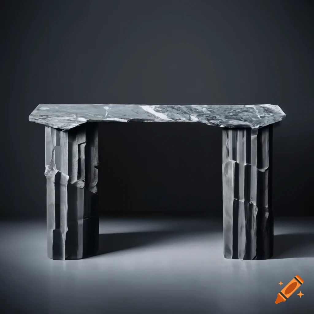 Black marble console resembling basalt octagonal columns in Iceland