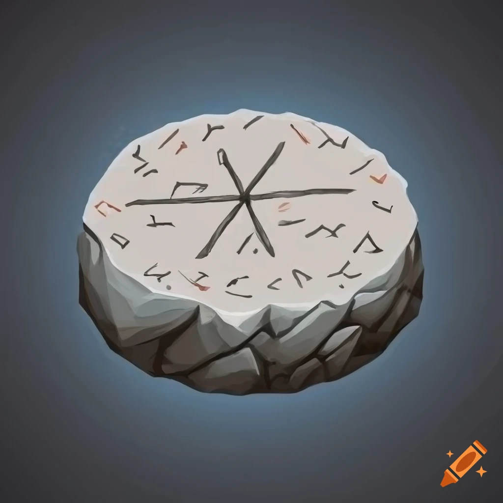 Isometric view of a white stone slab with runes on the ground