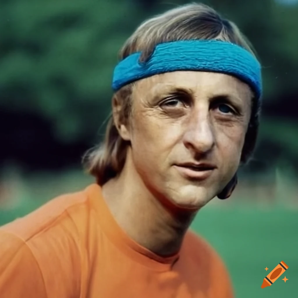 Johan Cruyff playing soccer with blue headband in high definition on ...