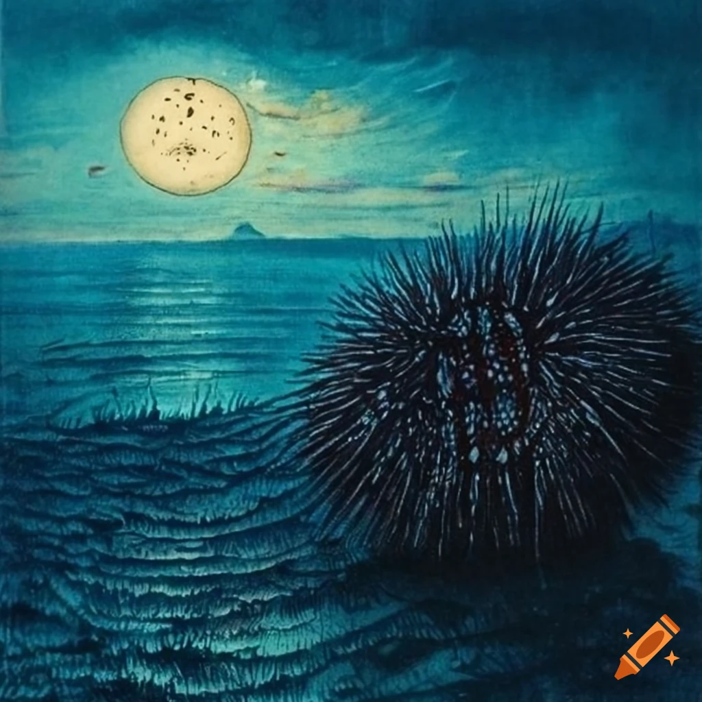 Sea urchin in the sky by Kittelsen in acid etching