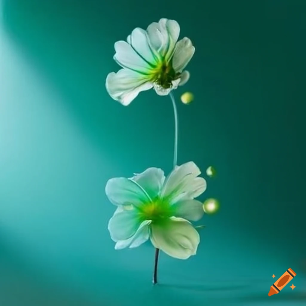 Blume unter Glas mit hellblau und hellgrün