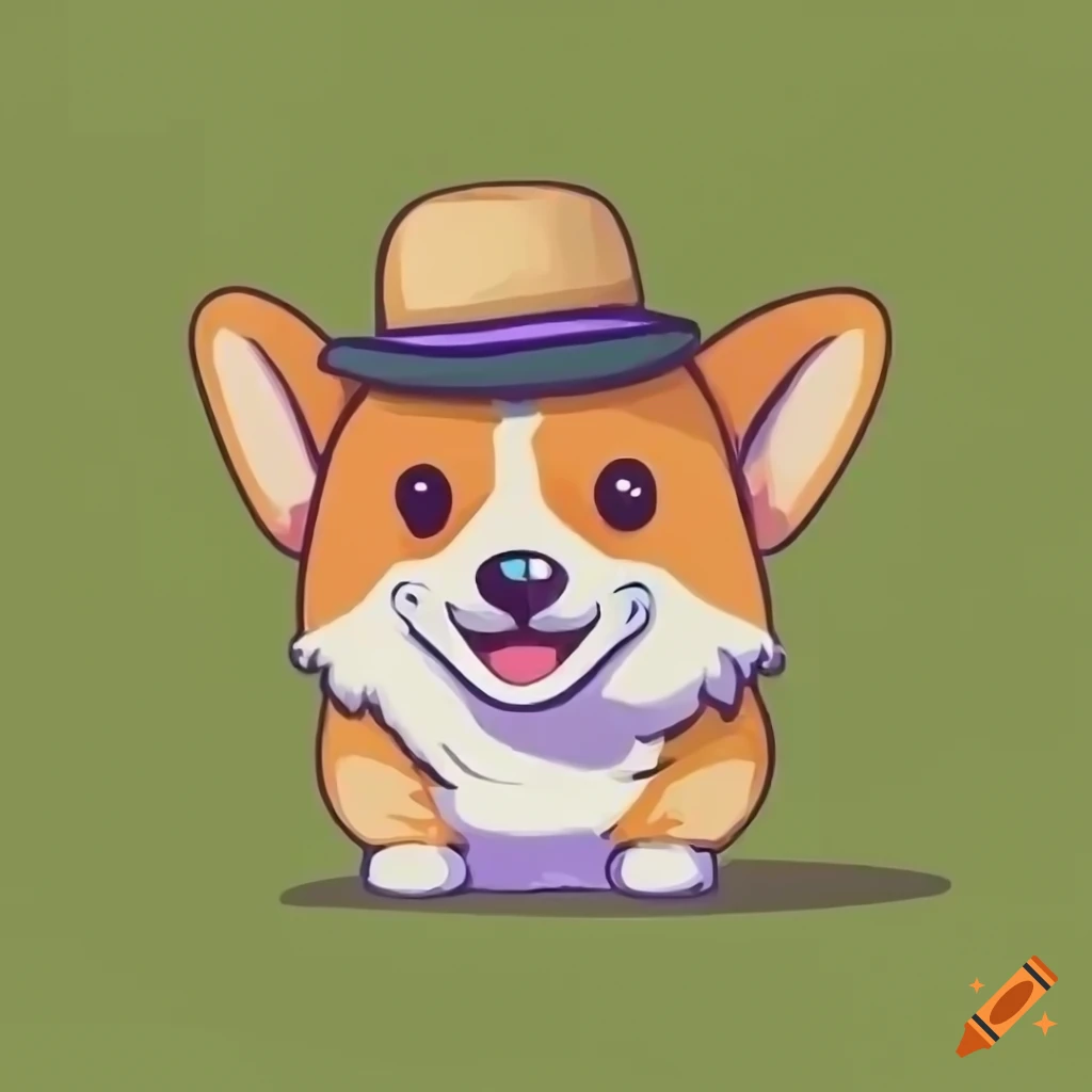 Cute smiling corgi with a straw hat in vibrant colors