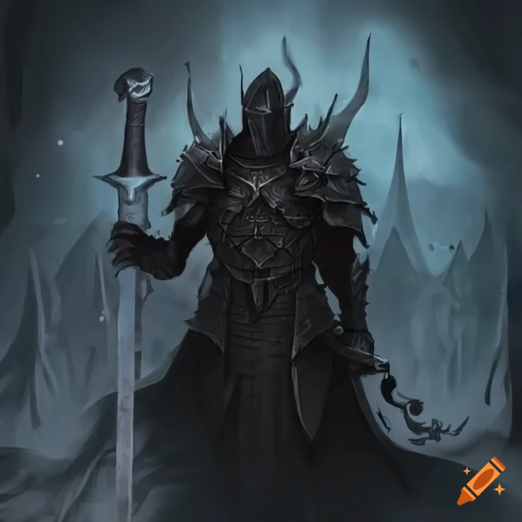 Dark armored warrior wielding fire and ice great swords