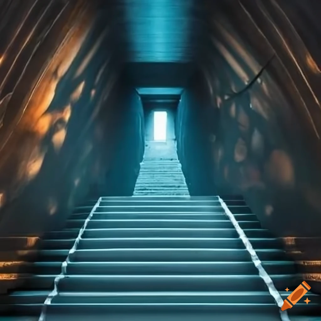 Subterranean stairway leading into the light