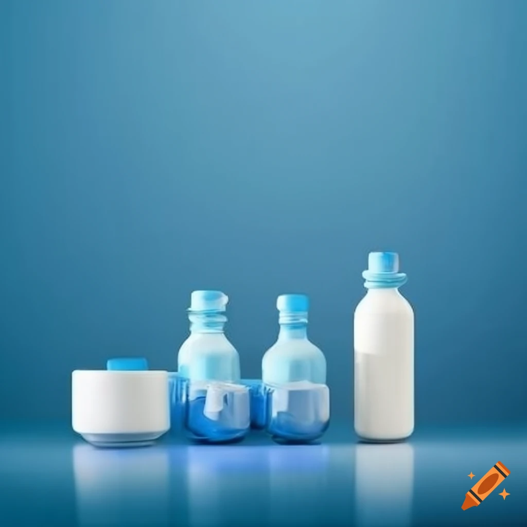 Professional pharmacy filled with blue and white medicine bottles