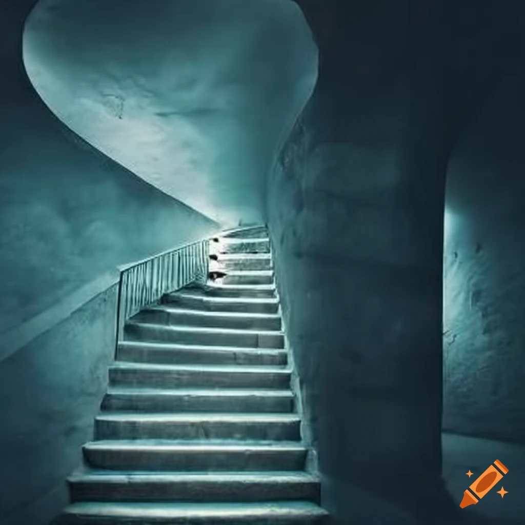 Subterranean stairway leading into the light