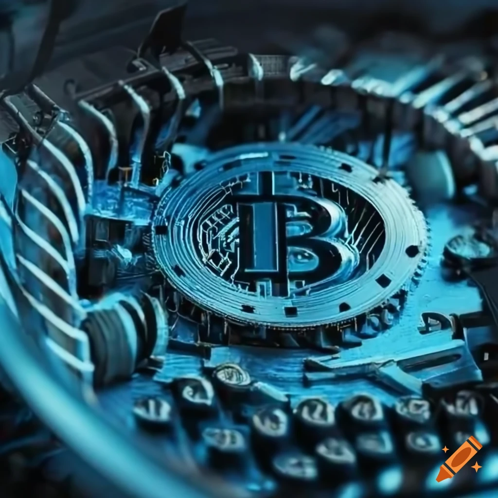 Historic Bitcoin mining setup with intricate gears and pulleys