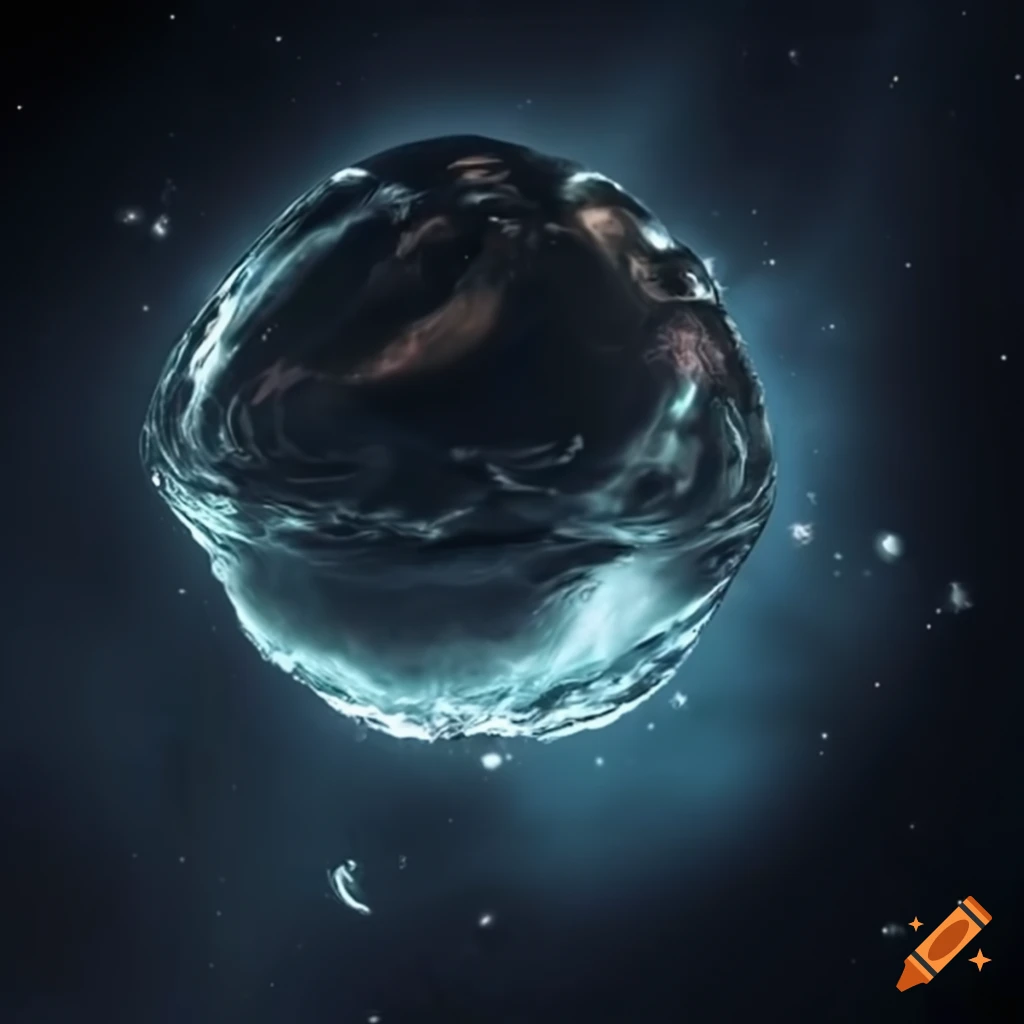 Silver liquid floating in space on Craiyon