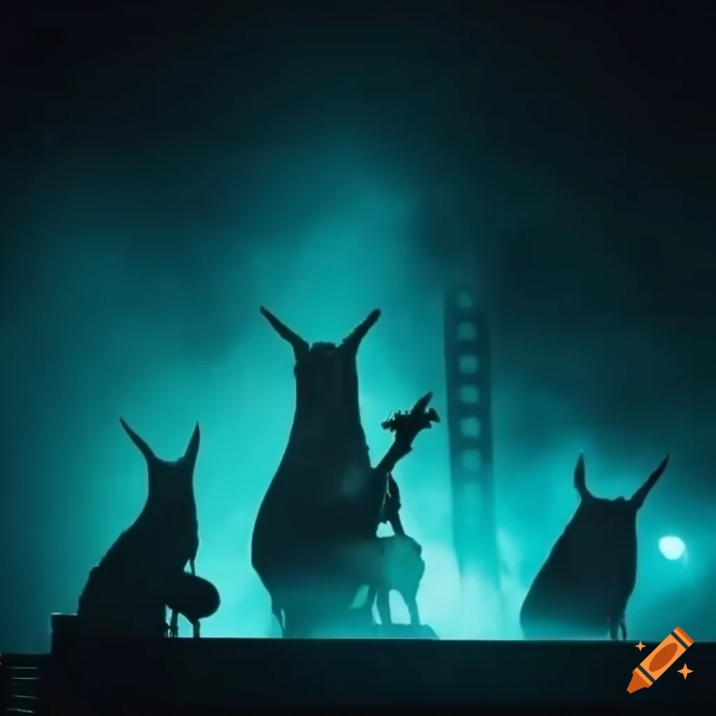 Forest animals on a metal concert stage