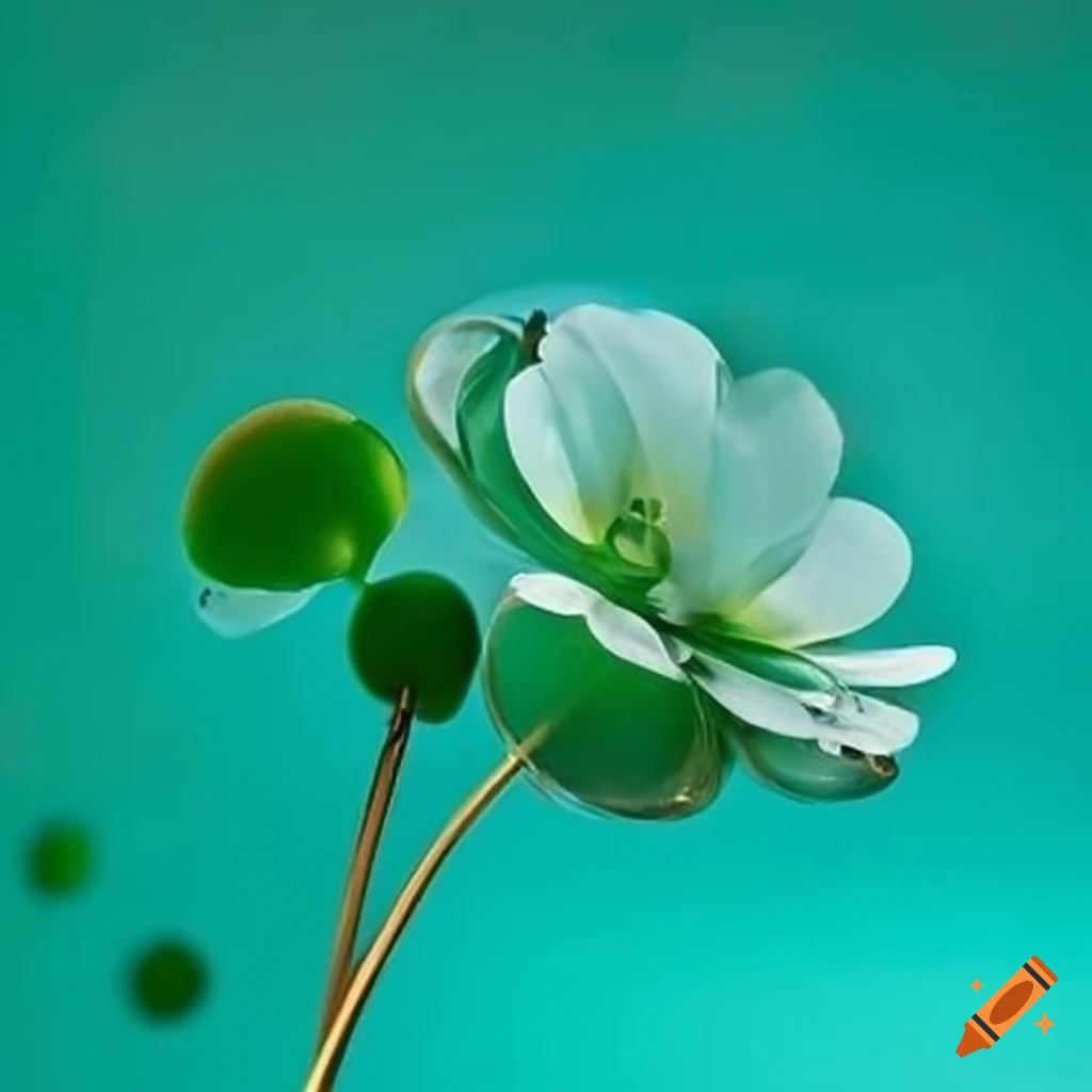 Blume unter Glas mit hellblau und hellgrün