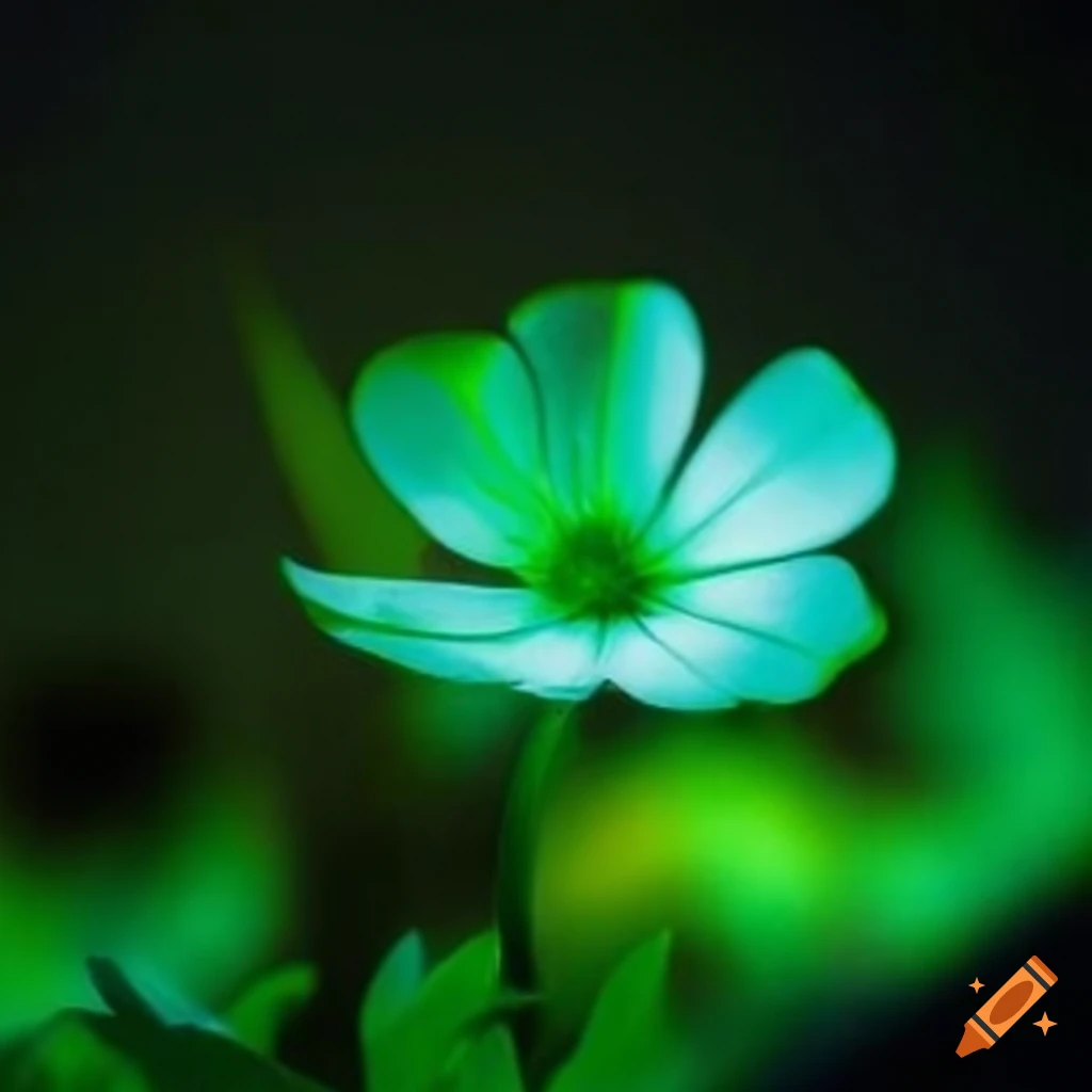 Blume unter Glas in hellblau und hellgrün mit kleinen Punkten auf dem Rücken