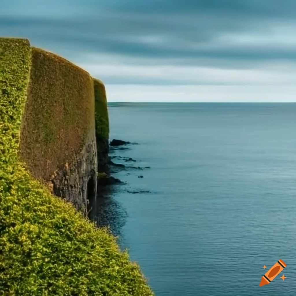 UK coastline with tall hedge bordering the coast