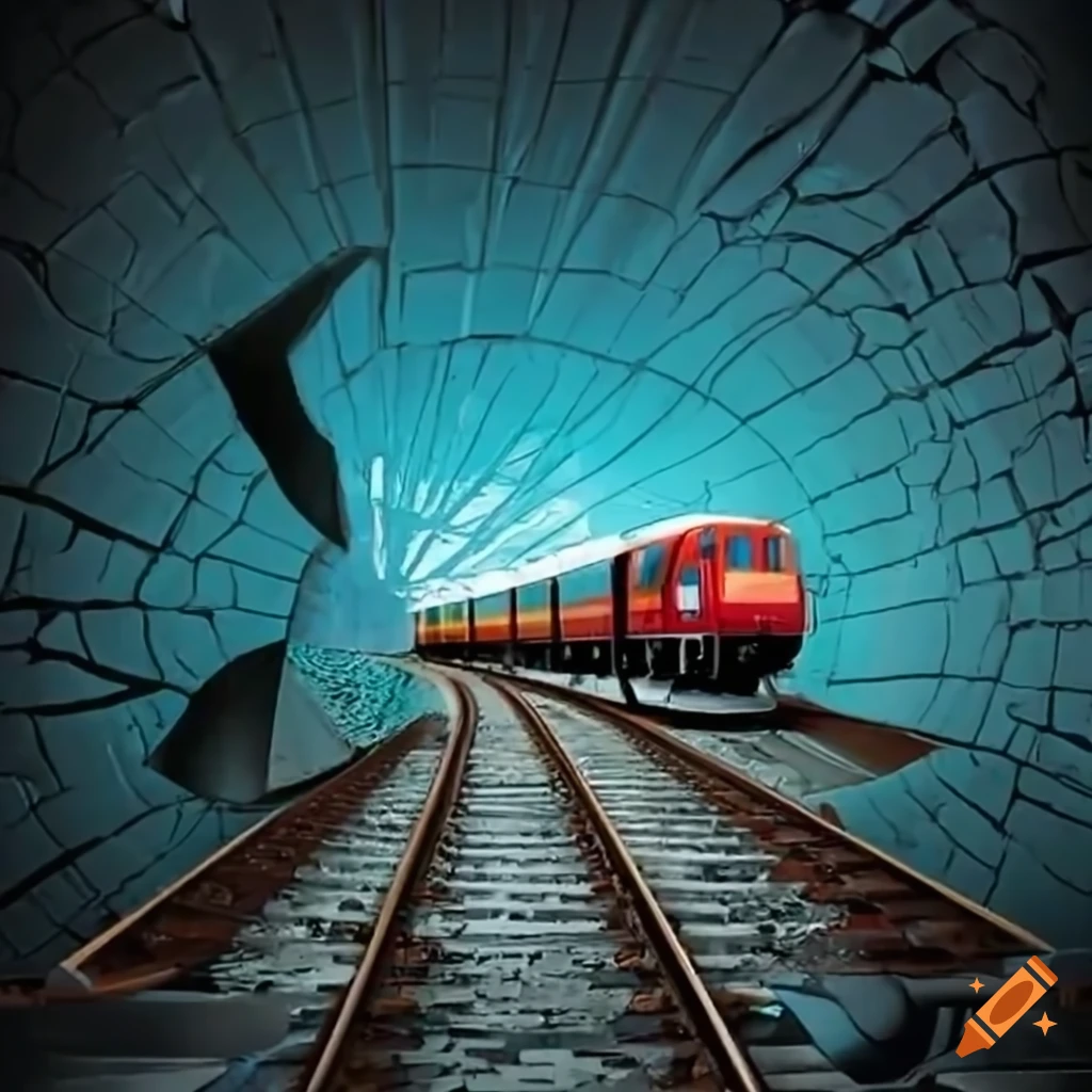 Train crossing broken glass from the side