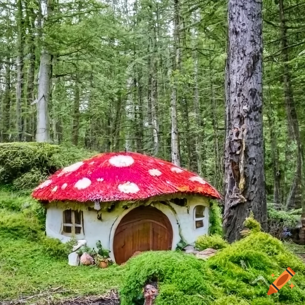 Mossy and cozy hobbit mushroom fairy house in a raw setting on Craiyon