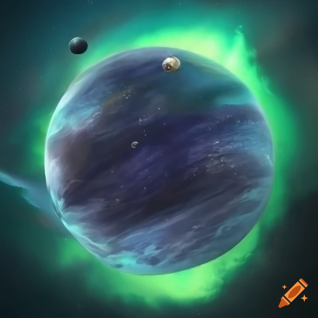 Planet artwork in the style of Twilight Imperium board game with aurora borealis