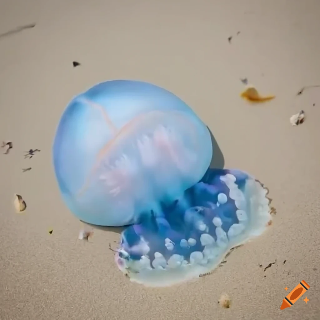 Man o' War jellyfish washed up on beach in high definition