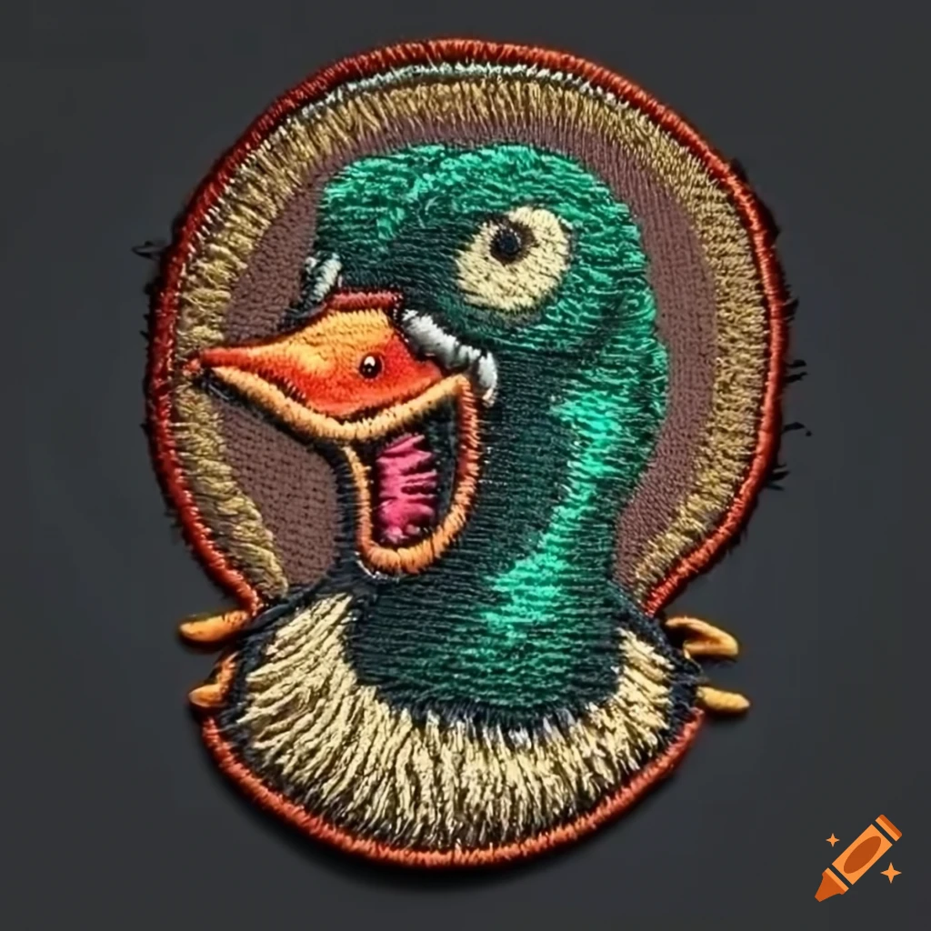 Detailed military patch with stylized duck on black background