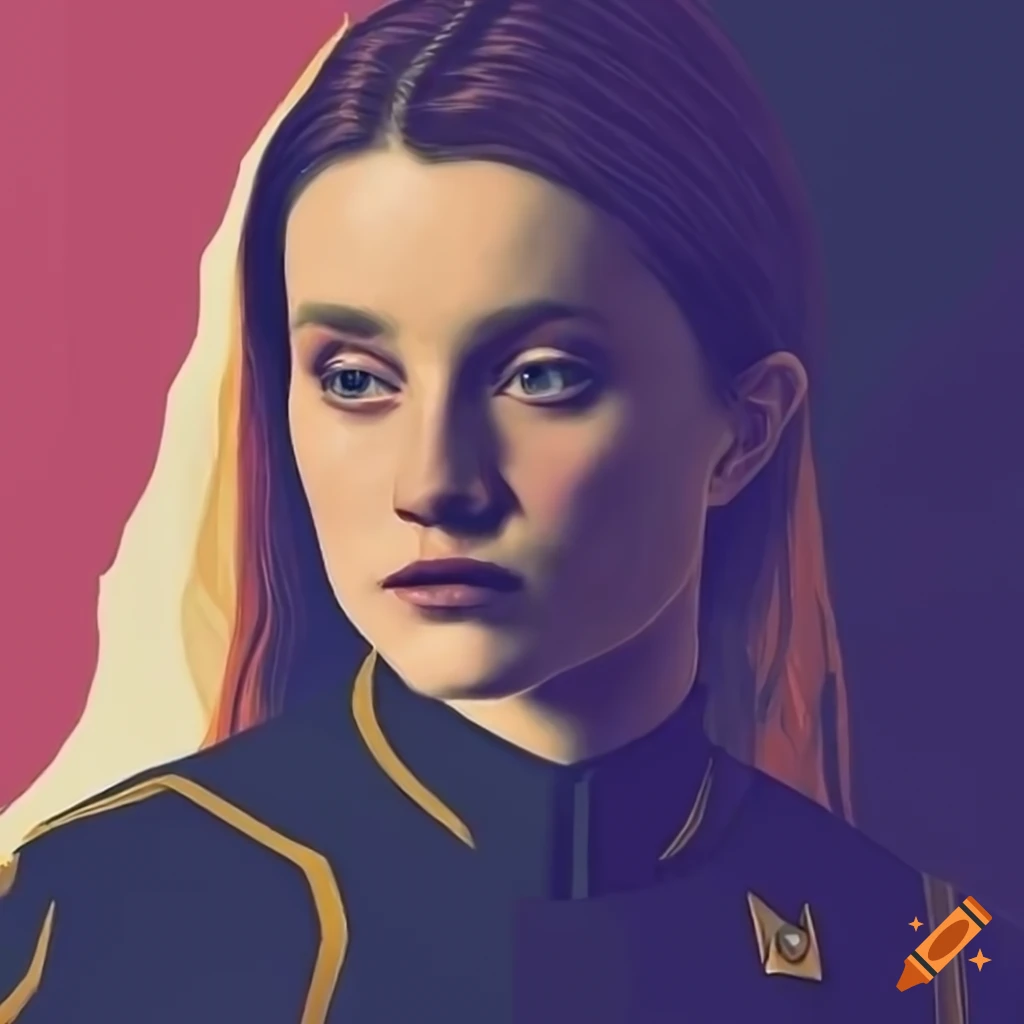 Young Sigrid, a Starfleet officer in vibrant poster art