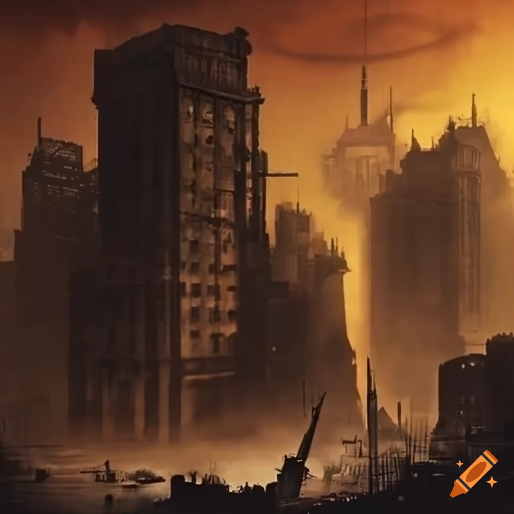 City in a dusty dieselpunk environment
