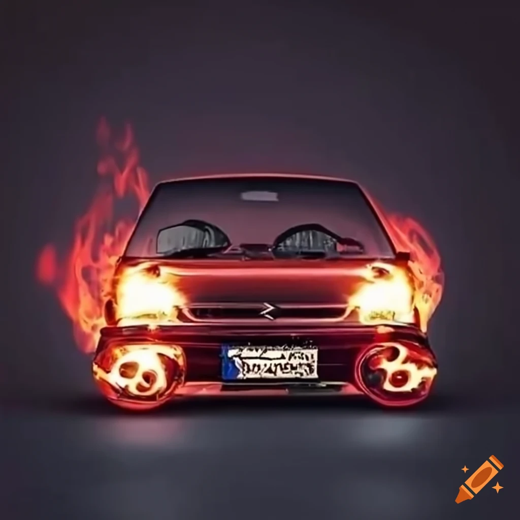 Customized Maruti Suzuki 800 muscle car with v12 engine and skull flames