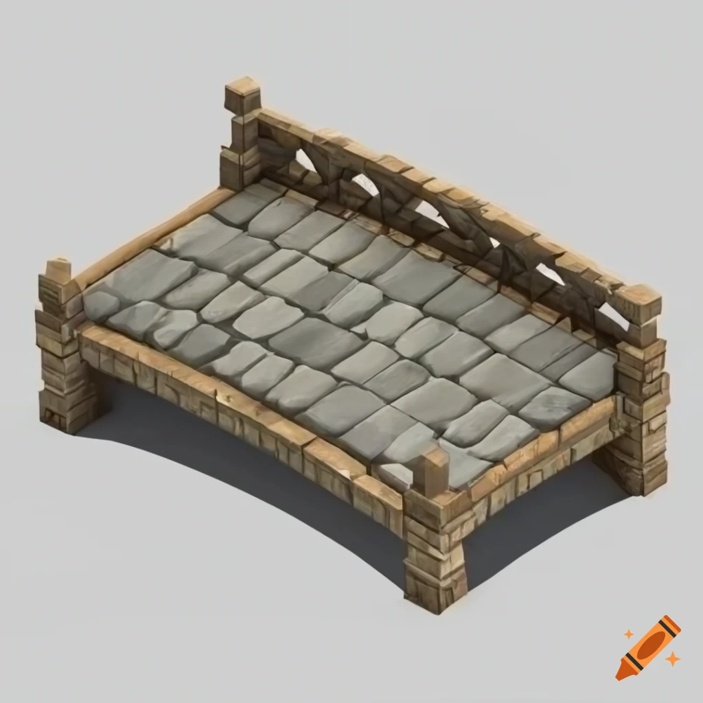 Isometric stone bridge on white background in old 3D style