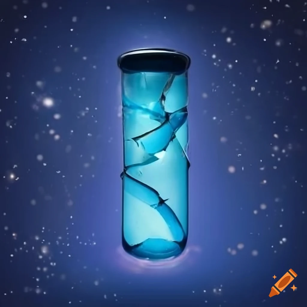 Broken blue glass tube under a starry sky