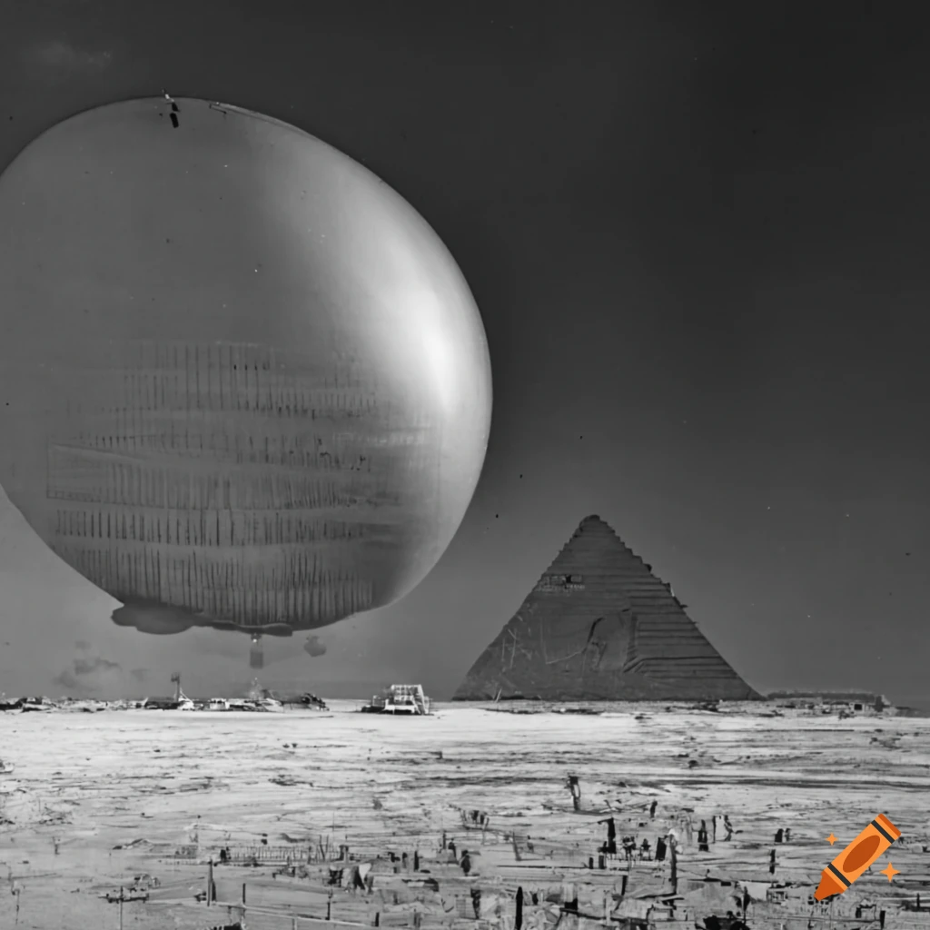 Hindenburg airship over the pyramids