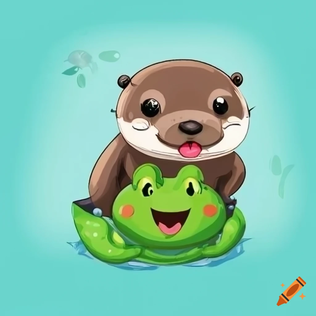 Otter and frog holding hands