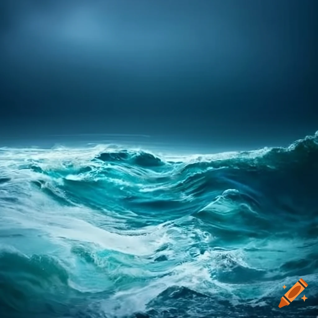 Stormy ocean surface with visible ocean bottom
