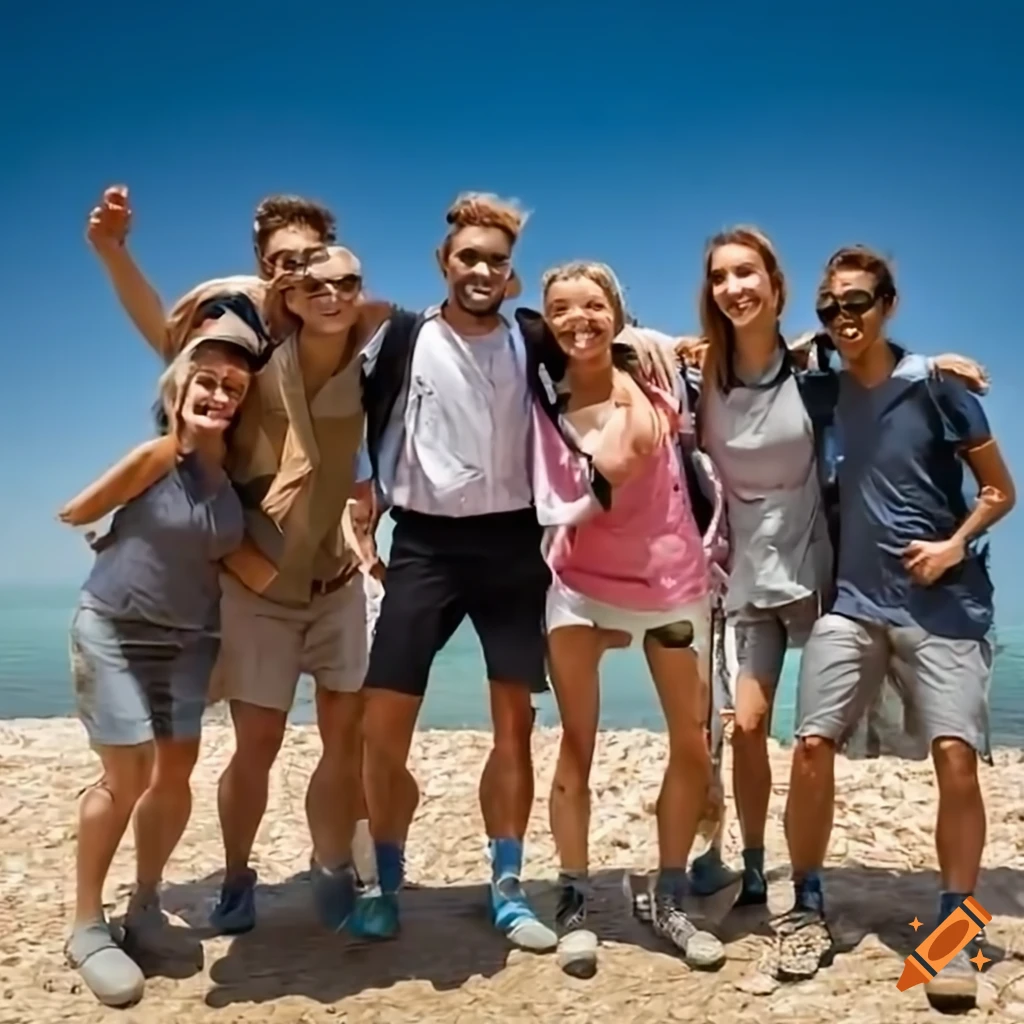 Joyful tourists posing in a scenic location