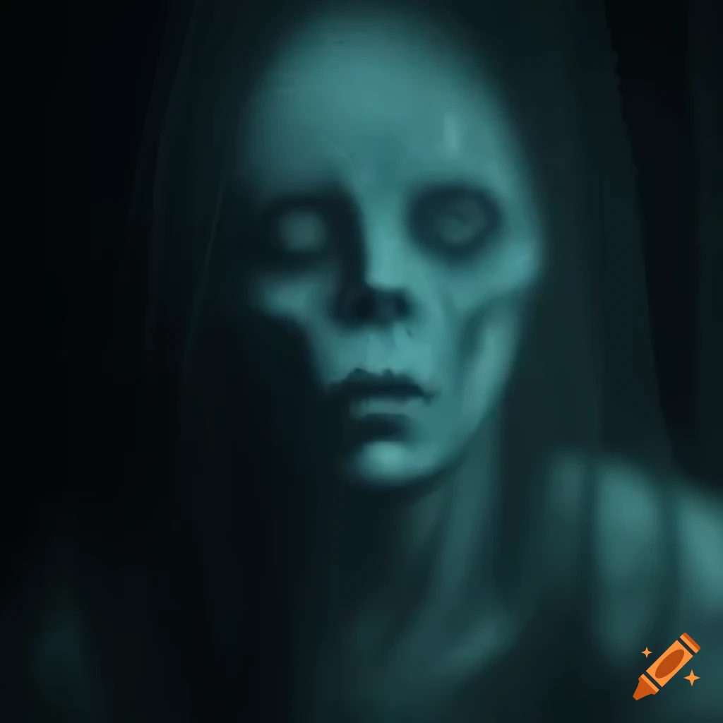 Ethereal haunted scene with mist and ghostly apparitions