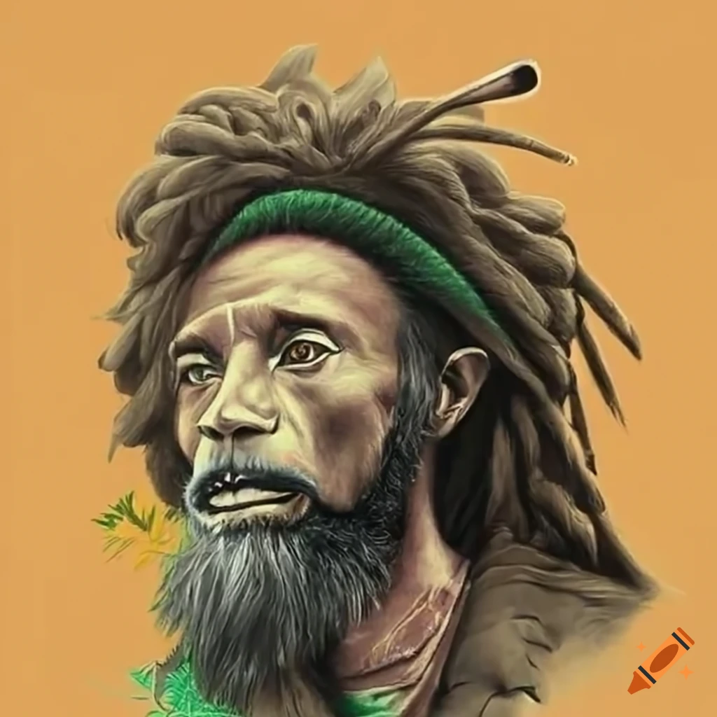 Powerful Rastafarian leader with regal lion in lush jungle