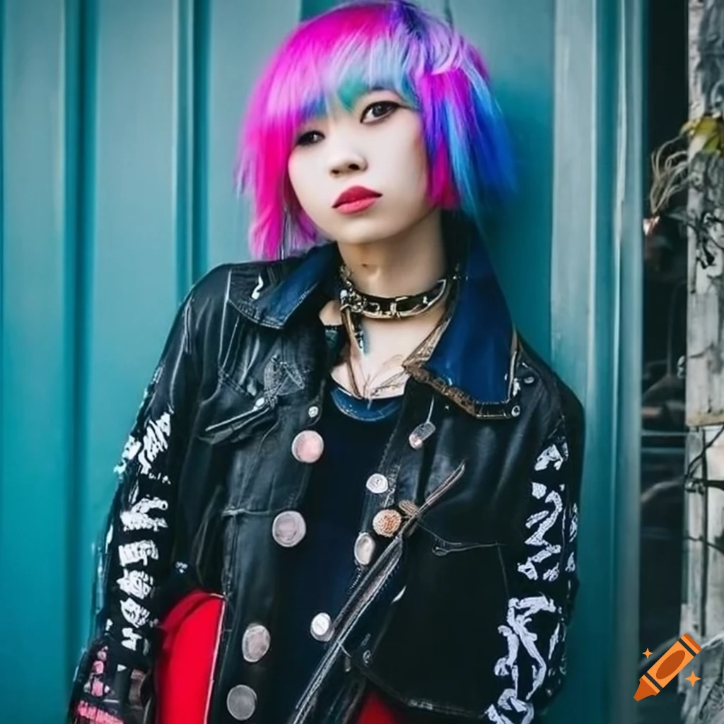 Young woman in Punk Kei Japanese streetwear fashion