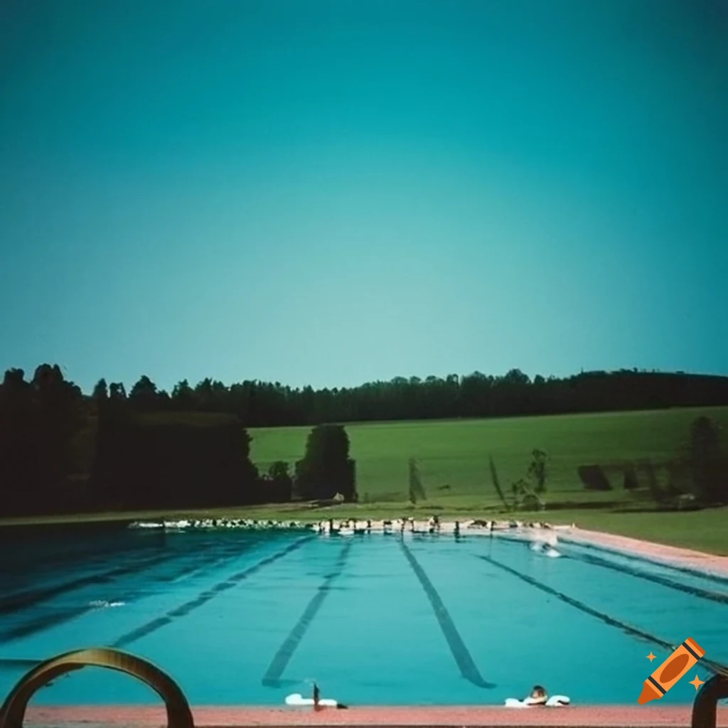 Pool on a summer day captured in 35mm film