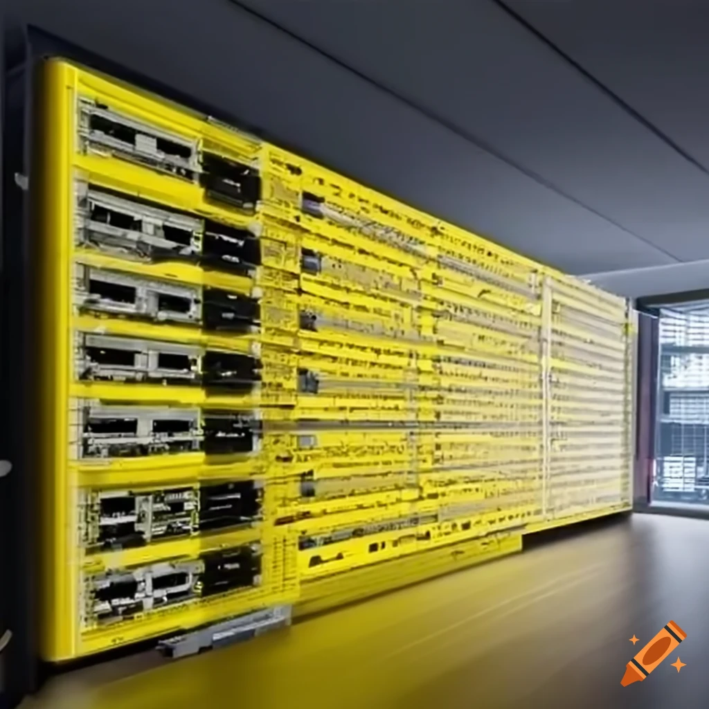 Network backbone connection in a datacenter with yellow accents