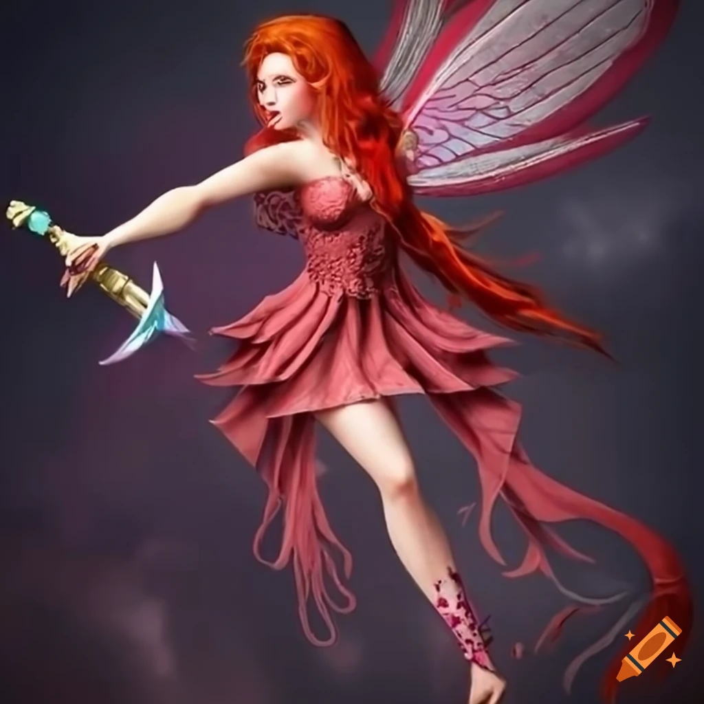 Red-haired fairy holding a sword