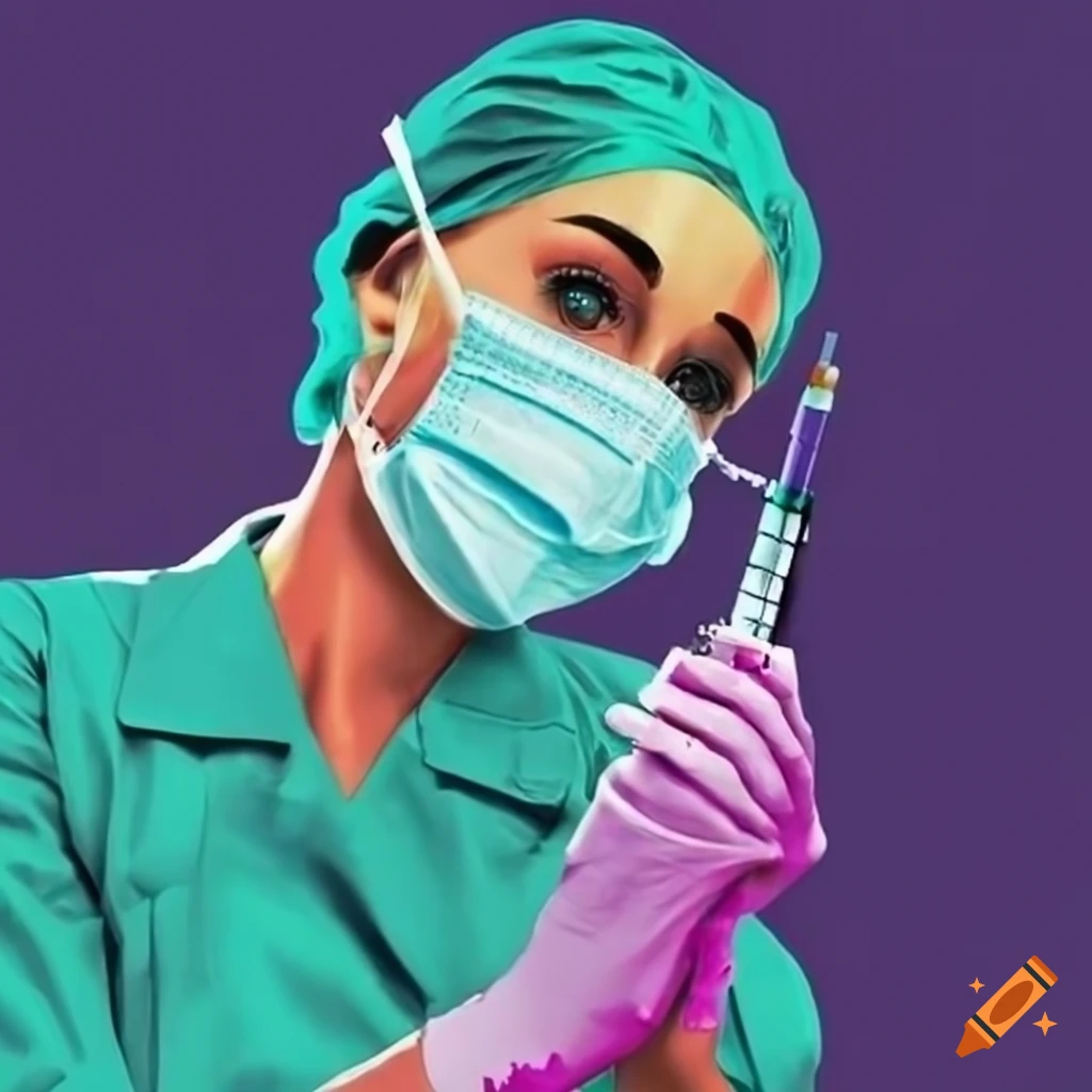 Pop-art nurse with a syringe and surgical mask