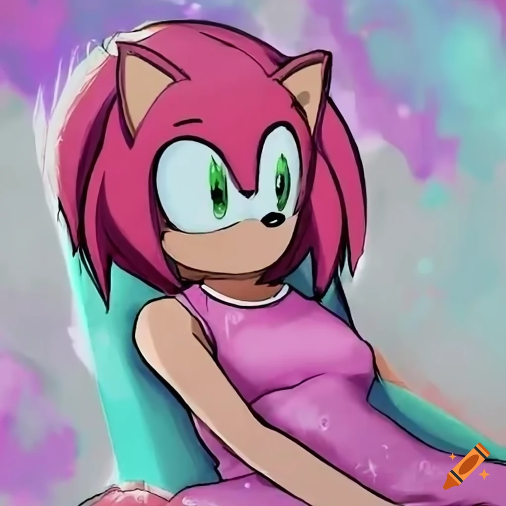 Amy Rose relaxing on a couch in a sleeveless shirt on Craiyon