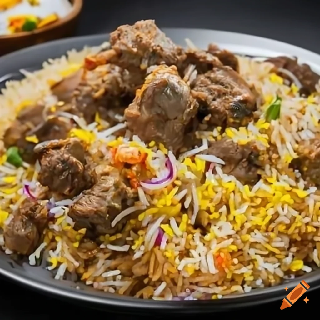Delicious mutton biryani rice with steam