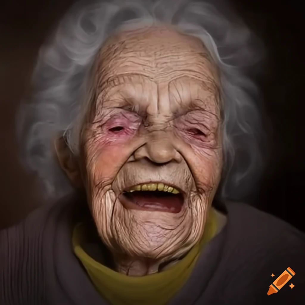Kind elderly woman with a toothless grin