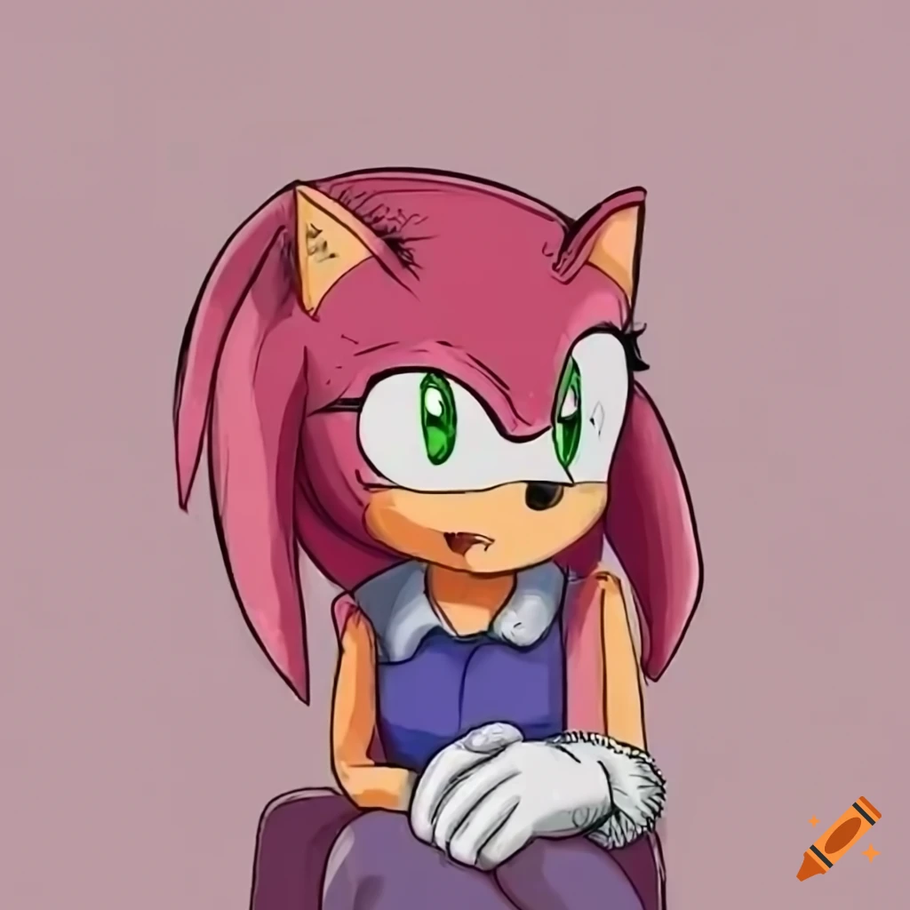 Amy rose relaxing on a couch in a sleeveless shirt on Craiyon