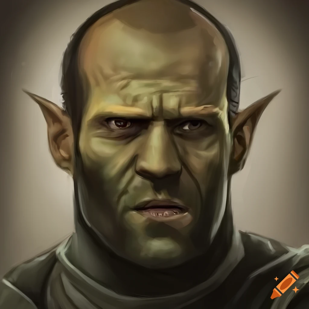 Jason Statham portrayed as a half-orc character