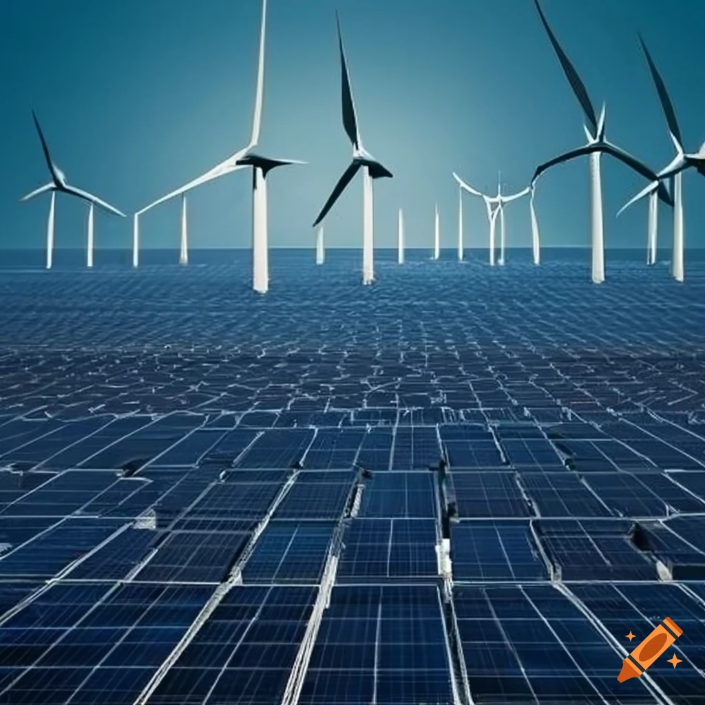 Wind farm and solar panels powering a data centre for sustainability