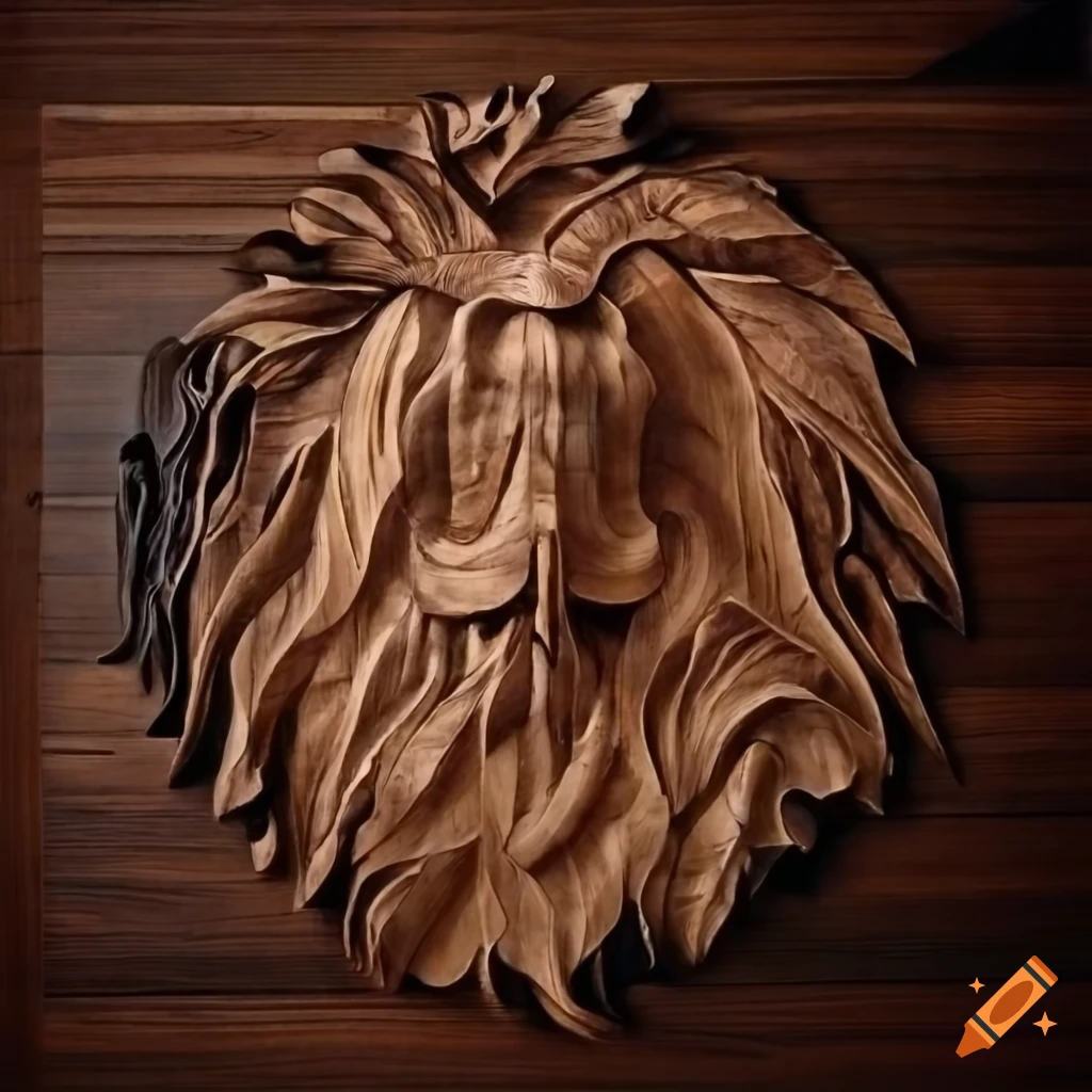 Black walnut wall art with intricate carving designs on Craiyon