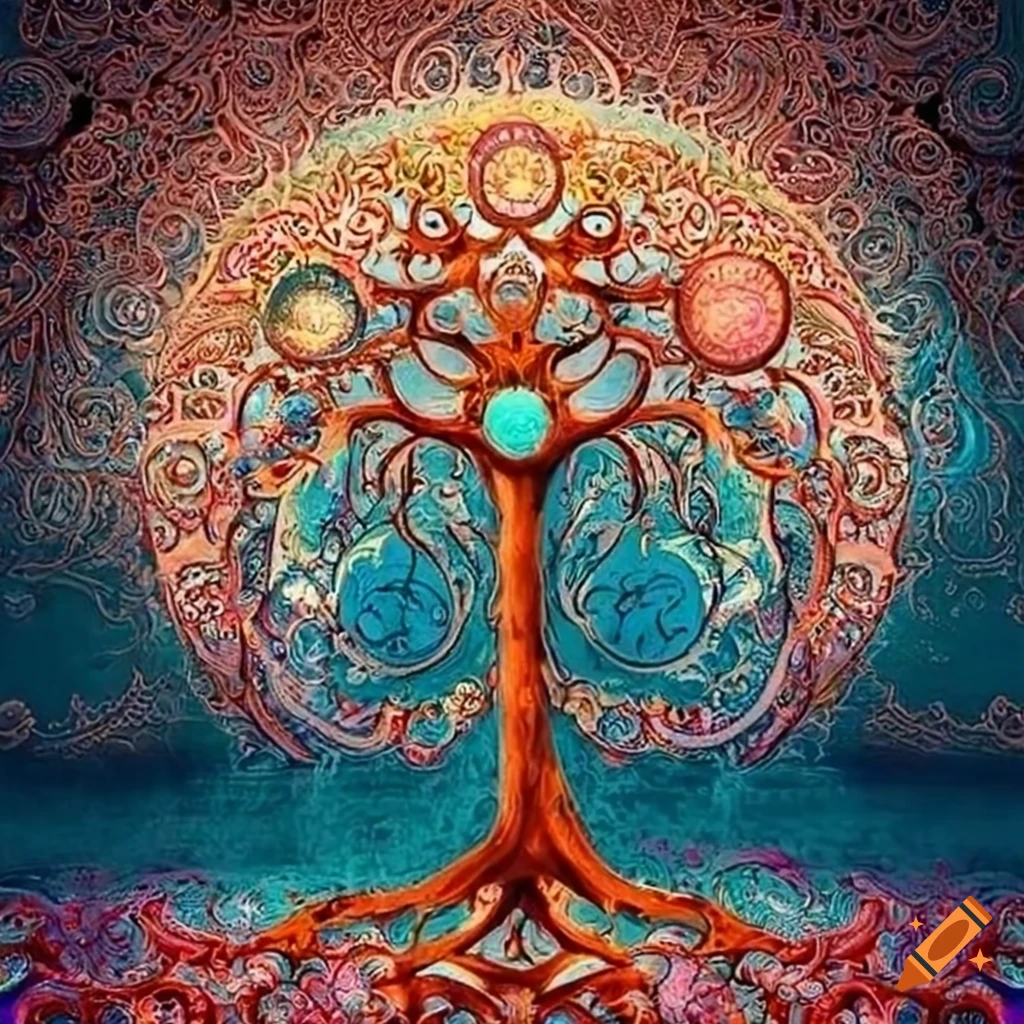 Enchanting Tree of Life with bohemian-style symbols